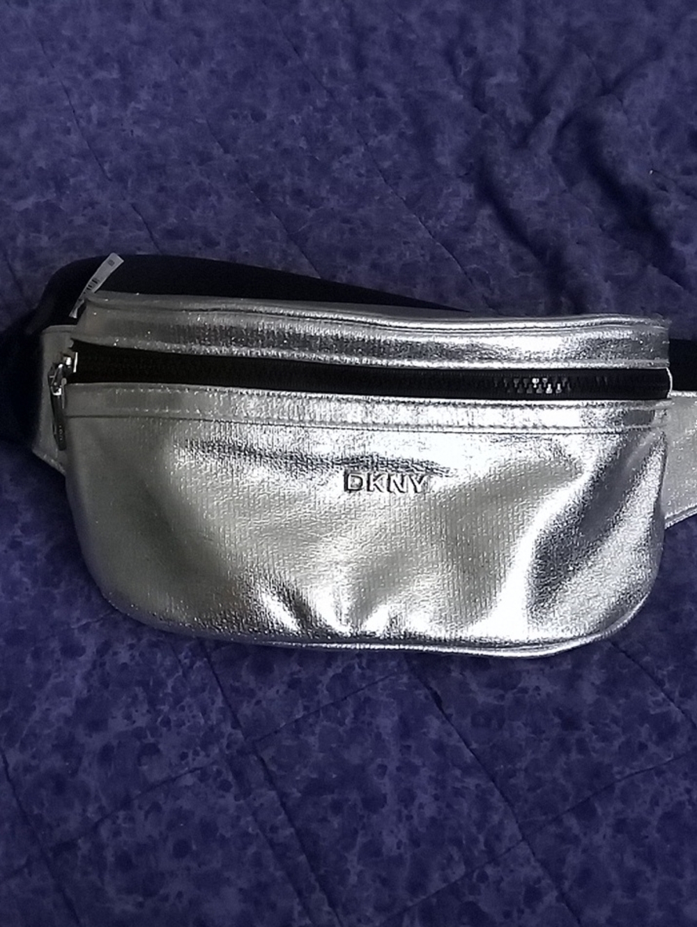 DKNY Metallic Silver Leather Belt Bag